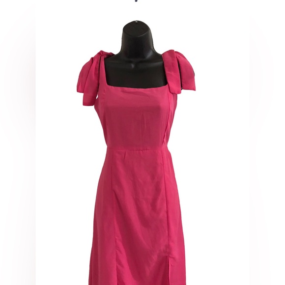 Pink square neck shoulder tie straps front slit chiffon style size medium new - Picture 8 of 15